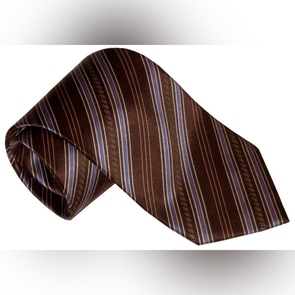$285 NEW BRIONI TIE 100% SILK SATIN REDDISH-BROWN WHITE INDIGO ORANGE "B"
